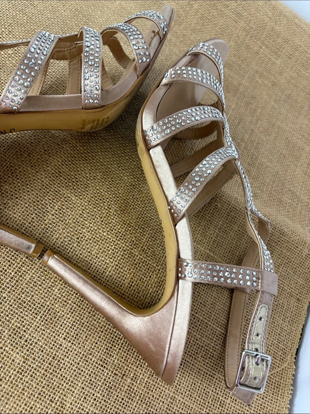 Women's Champagne Gold Strappy Studded High Heels Size 10
